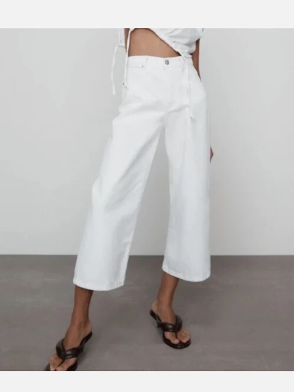 Zara White Denim Wide Leg Jeans